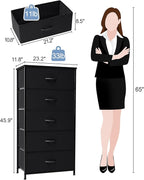 Crestlive Products Vertical Dresser Storage Tower - Sturdy Steel Frame, Wood Top, Easy Pull Fabric Bins - Wide Organizer Unit for Bedroom, Hallway, Entryway, Closets - 5 Drawers(Black)