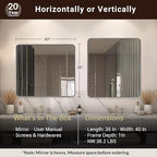 ANDY STAR 40x36 Inch Chrome Bathroom Mirror, Chrome Vanity Mirror for Wall, Rounded Rectangle Mirror, Anti-Rust SUS304, Seamless Tube Metal Frame, 1’’ Deep Wall Mounted Vertically/Horizontal