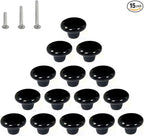 HUAMULAN 15PCS Black Glossy Ceramic Knobs Round Cabinet Dresser Pulls Door Handles Cupboard Wardrobe Drawer, Dia. 1.5 inch 38mm
