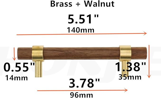 Drawer 5.51"/140mm Pulls Brass Walnut Kitchen Wardrobe Cabinet Hardware Pull Handle with Screw,40Pcs