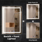 Fab Glass and Mirror Dimmable Lighted Bathroom Wall Vanity with Anti-Fog and Adjustable Colors Rectangular Frameless LED Mirror 40L X 18W Clear