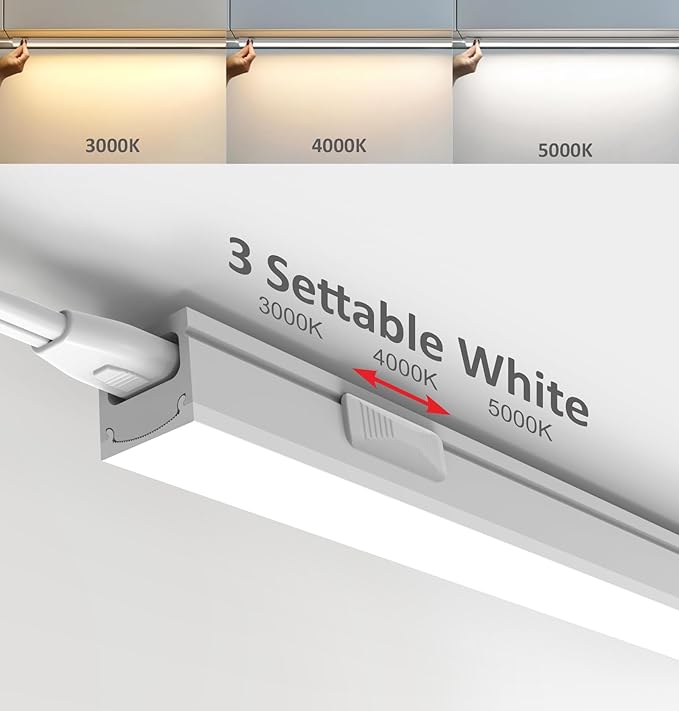 Under Cabinet Lighting Plug in, 12 Inch 2 Pcs, Linkable AC120V 3CCT 3000K/4000K/5000K Ultra Slim, LED Under Cabinet Lights for Counter Light, Kitchen, Shelf, Sink, Workshop, Desk, White