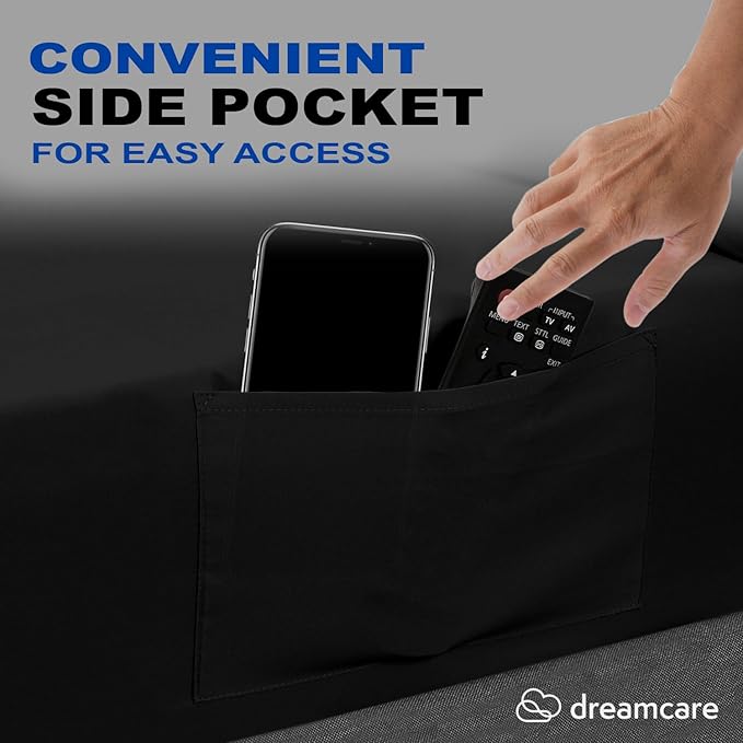 DREAMCARE King Size Sheets Set – 4 pcs Cooling Sheets – up to 21” Deep Pocket King Sheet Set – Hotel Luxury Sheets & Pillowcases – Superior Softness 100% Fine Microfiber with Side Pocket – Black