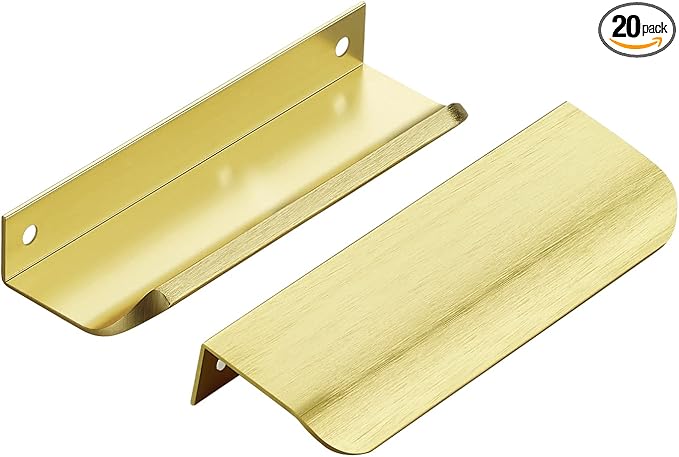 Ravinte Hardware 20 Pack Gold Cabinet Handles, 4.75 Inch (120mm) Finger Edge Pulls, 3.75 Inch Hole Center, Finger Pulls for Cabinets