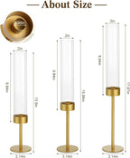 Glass Hurricane Candle Holders Set (18pcs)-Gold Metal Base Taper Candle Stick Holders for Candlesticks Holder Decor, Elegant Dining Table Centerpiece for Wedding, Christmas & Home Decor-Ribbed Glass