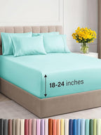 Extra Deep King Sheet Set - 6 Piece Breathable & Cooling Sheets - Hotel Luxury Bed Sheets Set - Easy & Secure Fit - Soft, Wrinkle Free & Comfy Sheets Set - Spa Blue Sheet Set with Extra Deep Pockets
