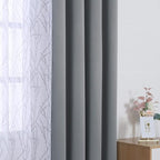 BONZER Mix and Match Curtains - 2 Pieces Branch Print Sheer Curtains and 2 Pieces Blackout Curtains for Bedroom Living Room Grommet Window Drapes, 54x63 Inch/Panel, Light Grey, Set of 4 Panels