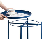 HollyHOME Round Metal Side Table, Outdoor Small Folding Accent Stand with Removable Tray, 17.72'' Portable End Table for Balconies, Gardens, Living Rooms and Bedrooms, Navy Blue