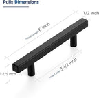 JOY DECOR 30 Pack 3-1/2 Inch Matte Black Square Cabinet Handles Stainless Steel Cabinet Hardware Pulls for Kitchen and Drawers with 6 Inch Overall Length