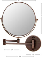 OVENTE 9" Wall Mounted Makeup Mirror with 1X/10X Magnification, Double Sided Magnifying Round Bathroom Vanity Mirror, 360° Swivel Design, Extendable and Folding Arm, Antique Bronze MNLFW90ABZ1X10X