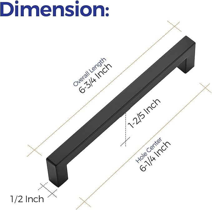 Ravinte 18 Pack 6-1/4 Inch Square Cabinet Handles - Matte Black Stainless Steel Drawer Pulls - Kitchen Hardware