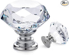 Ravinte 25 Pack Crystal Drawer Knobs - Glass Cabinet Knobs, Diamond Shaped, 30 mm, Silver Base