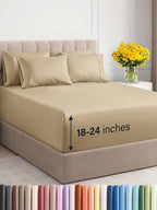 Extra Deep Cal King Sheet Set - 6 Piece Breathable & Cooling Sheets - Hotel Luxury Bed Sheets Set - Easy & Secure Fit - Soft, Wrinkle Free & Comfy Sheets Set - Beige Sheet Set with Extra Deep Pockets