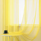 DUALIFE Bright Yellow Sheer Curtains 45 Inch Length for Kitchen 2 Panels Grommet Semi Sheer Short Curtains for Bathroom Small Windows Basement Vibrant Lemon Yellow Wide 52 by L45 Inches Long
