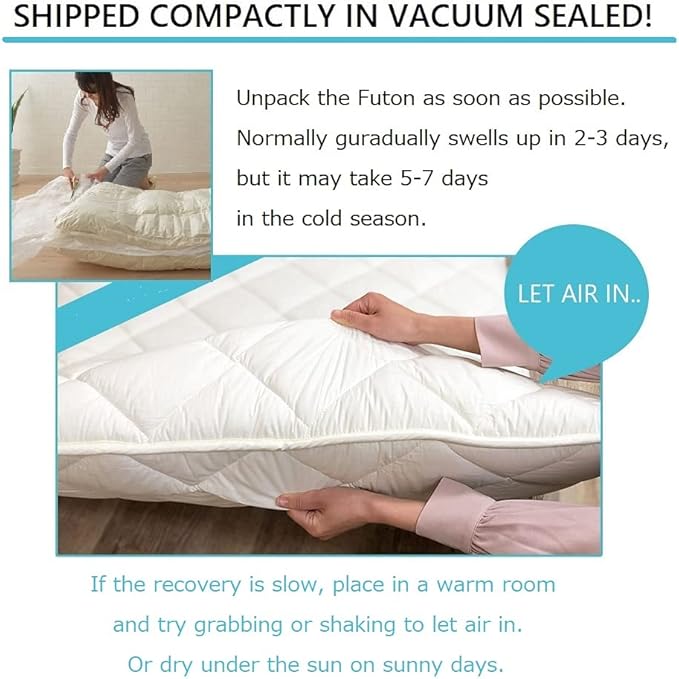 EMOOR Japanese Futon Mattress CLASSE King Made in Japan White, Foldable Floor Sleeping Bed Tatami Mat