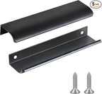 JOOJA 5 Pack Modern Style Finger Edge Pull Furniture Drawer Handles Hidden Cabinet Kitchen Drawer Handles Knobs, Black 150(128) mm