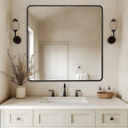 ANDY STAR 36X36 Inch Square Black Bathroom Mirror, Matte Black Vanity Mirrors for Wall, Rounded Square Mirror for Bathroom, Seamless Tube Metal Frame, 1’’ Deep Wall Mounted Vertical/Horizontal