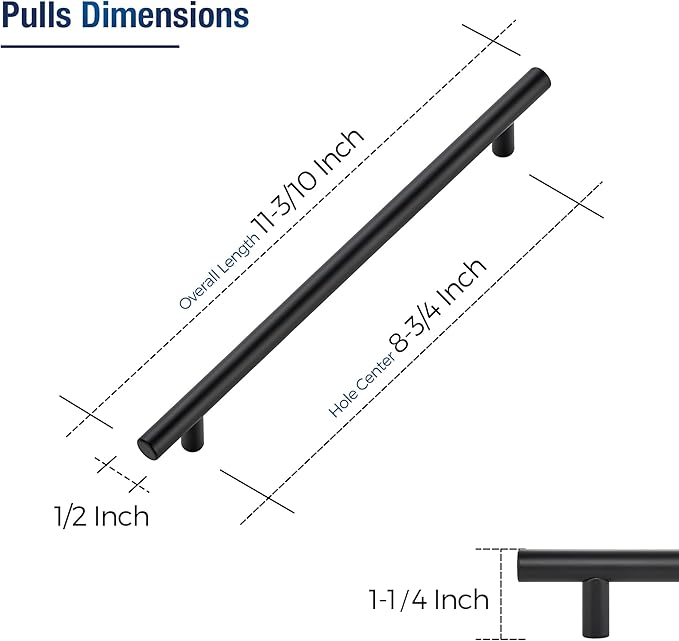 JOY DECOR 3 Pack Cabinet Handles, Black Cabinet Pulls, 8-3/4 in Hole Center Kitchen Hardware, Stainless Steel T Bar Handles for Dresser Drawers