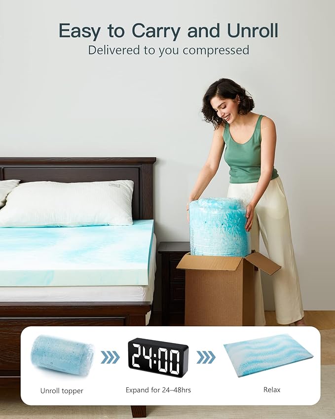 PERLECARE 2 Inch Twin XL Memory Foam Mattress Topper, Cooling Gel Infused Mattress Pad, Ventilated Bed Topper for Pressure Relief, CertiPUR-US Certified, Dorm Room Essentials, Blue