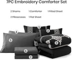 MaiRêve Oversized Queen Comforter Set Charcoal Black, Embroidery Western Bedding Set Boho 7 Pieces, Farmhouse All-Season Bed in A Bag with Sheets, Pillowcases & Shams