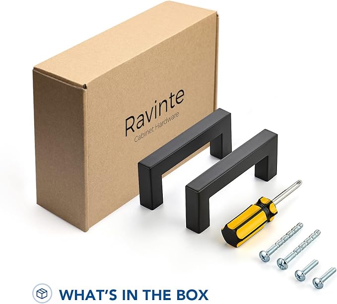 Ravinte 15 Pack Black Cabinet Pulls 3 Inch Square Kitchen Cabinet Handles Matte Black Kitchen Hardware for Drawer Pulls Drawer Handles Come with Screwdriver