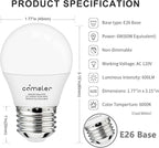 comzler LED Light Bulbs, E26 Base 6000K Cool Bright Daylight 60 Watt Equivalent Ceiling Fan Light Bulb, A15 Appliance Energy Saving Refrigerator Small Light Bulbs, 120V, 600LM, CRI 85+, 6 Pack