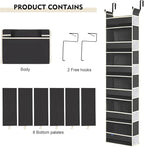 Over The Door Hanging Organizer 6-Shelves and 12 Side Pockets, Over The Door Storage Organizer, Back of Door Organizers for Baby Accessories and Children's Toys (13"x5"x54", Black)