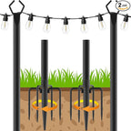 2 Pack 10Ft String Poles, Poles for Outside String Lights,Outdoor with Fork,Metal Poles Stand for Patio,Backyard,Deck