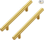 JOY DECOR 5 Pack Cabinet Handles, Gold Cabinet Pulls, 4 in Hole Center Kitchen Cabinet Handles, Stainless Steel T Bar Handles for Dresser Drawers