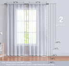 Treatmentex Pom-Pom Grey Sheer Curtains for Bedroom 63" Window Drapes Rod Pocket Textured Sheer Curtain for Kids Room 52" w 2 Panels