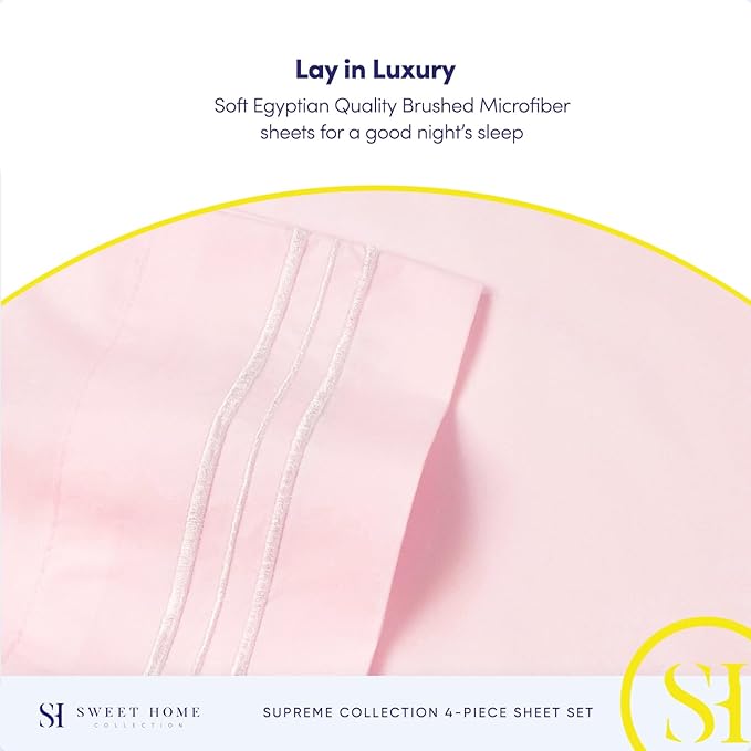 1800 Thread Count Sheet Set – Soft Egyptian Quality Brushed Microfiber Sheets – Luxury Bedding Set with Flat Sheet, Fitted Sheet, Pillow Cases, King, Pale Pink, Sheet Set