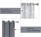 BONZER Mix and Match Curtains - 2 Pieces Branch Print Sheer Curtains and 2 Pieces Blackout Curtains for Bedroom Living Room Grommet Window Drapes, 54x84 Inch/Panel, Light Grey, Set of 4 Panels