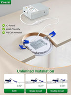 zouzai 12 Pack 4 Inch 5CCT Reset 6000k/5000k/4000k/3000k/2700k Ultra-Thin LED Recessed Ceiling Light with Junction Box, 9W Eqv 80W, Dimmable, led can Lights - ETL and Energy Star Certified