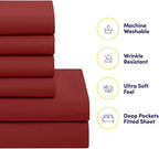 Sweet Home Collection 5 Piece Comforter Set Bag Solid Color All Season Soft Down Alternative Blanket & Luxurious Microfiber Bed Sheets, Red, Twin