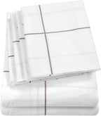 Full Size Bed Sheets - 6 Piece 1500 Supreme Collection Fine Brushed Microfiber Deep Pocket Full Sheet Set Bedding - 2 Extra Pillow Cases, Great Value, Full, Window Pane White