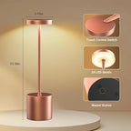 Rechargeable Table Lamp –Outdoor Touch Cordless Desk Lamps, 5000mAh Battery Operated Lamp with 3-Color Dimmable Light, Portable LED Lamp for Bedroom, Dining Room, Patio, Outdoor (Rose Gold)