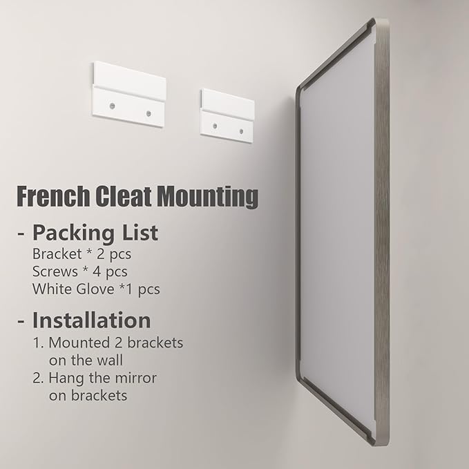 48x36 Silver Bathroom Mirror, Brushed Silver Framed Bathroom Vanity Mirror, Modern Rectangle Mirror, Rounded Corners, Shatterprood, Anti-Rust (Horizontal/Vertical)