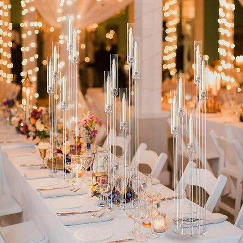 10pcs 5 Arm Candelabra Acrylic Clear Floor Candelabra for Wedding Decor Tall Candle Holder for Table Centerpiece Ceremony Party Home Decoration Fit 0.8 LED Candle