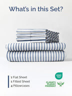 Extra Deep Cal King Sheet Set - 6 Piece Breathable & Cooling Sheets - Hotel Luxury Bed Sheets Set - Easy Fit - Soft, Wrinkle Free & Comfy Sheets Set - Blue Striped Sheet Set with Extra Deep Pockets