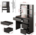 Vabches Makeup Vanity with Lights, 37inch Vanity Desk with Power Strip, 4 Drawers Makeup Table with Lighted Mirror, 3 Lighting Colors,Black
