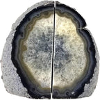 AMOYSTONE Crystal Stone Bookends Decorative Agate Book Ends Holder Geode Bookend Heavy Duty Natural Black Color (1 Pair, 4-6 LBS)
