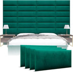 Vänt Upholstered Wall Panels - King/Cal King Size Wall Mounted Velvet Headboards - Velvet Emerald Green - Twin/King - Set of 4 Panels (Each Individual Panel 39"x11.5")
