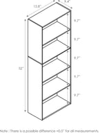 Furinno LUDER Book Shelf, 5-Tier Bookshelf, Bookcase, 9.4" x 15.8" x 52", for Living Room, Bedroom, Home Office, White/Green