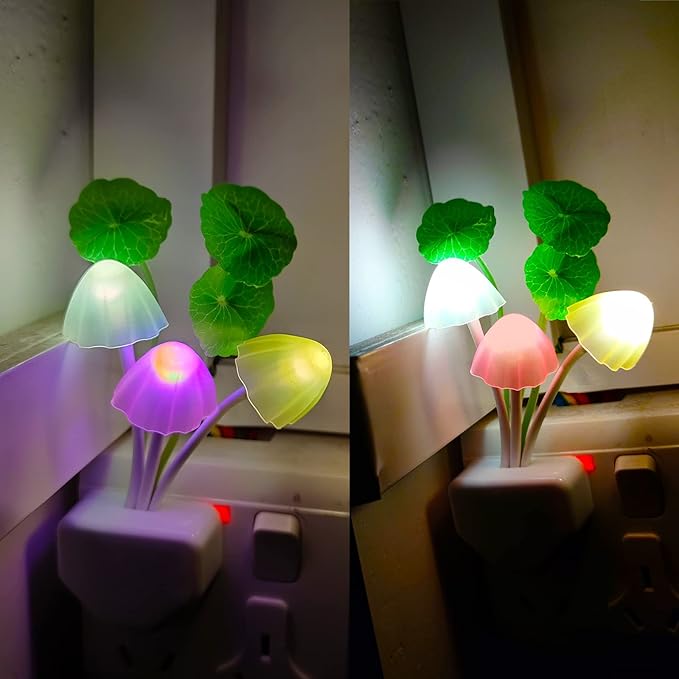 AUSAYE 2 Pack Sensor Led Night Light Plug-in Wall Lamp Color Changing Mushroom Night Light for Kids Adults NightLight Bedroom,Bathroom,Toilet, Stairs, Kitchen