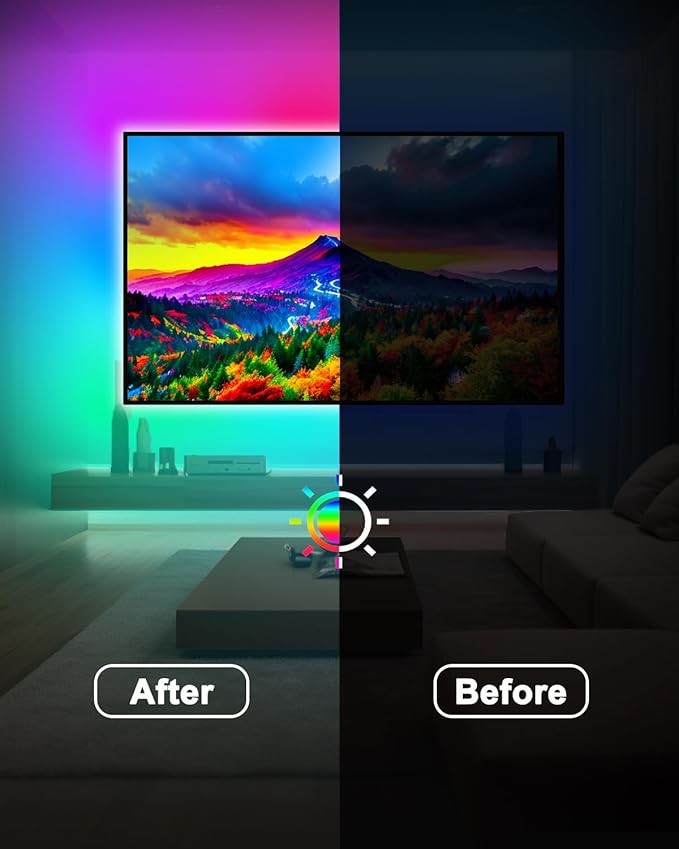 Daymeet LED Lights for TV, 9.8FT TV Led Backlight Behind Lights for 32-60inch USB Led Light Strip Glow RGBICW Color Changing Sync with Music Bluetooth APP Control Led Lighting for Bedroom