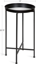 Kate and Laurel Celia Round Metal Foldable Accent Table with Mirror Tray Top, Black