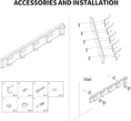 Wooden Coat Rack, Wall-Mounted Organizer for Closet, Entryway, Hallway, Foyer, Bedroom, Heavy Duty Double Hooks for Hanging Towels, Bags, Hats, Jackets, Key (Black, 5 Hooks)