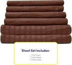 Dobby Stripe Queen Sheets - 6 Piece 1500 Supreme Collection Fine Brushed Microfiber Deep Pocket Queen Sheet Set Bedding - 2 Extra Pillow Cases, Great Value, Queen, Dobby Coffee
