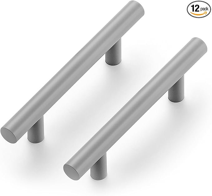 Ravinte 12 Pack | 5 Inch Cabinet Pulls Grey Stainless Steel Kitchen Drawer Pulls Cabinet Handles 5 InchLength, 3 Inch Hole Center