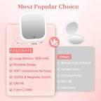 FASCINATE 20X Magnification Compact Travel Makeup Mirror with Lights and Magnification, 3.5 inch Portable 1X/20X Magnifying Mirror with 3 Color Light, Folding, Handheld (Pink)